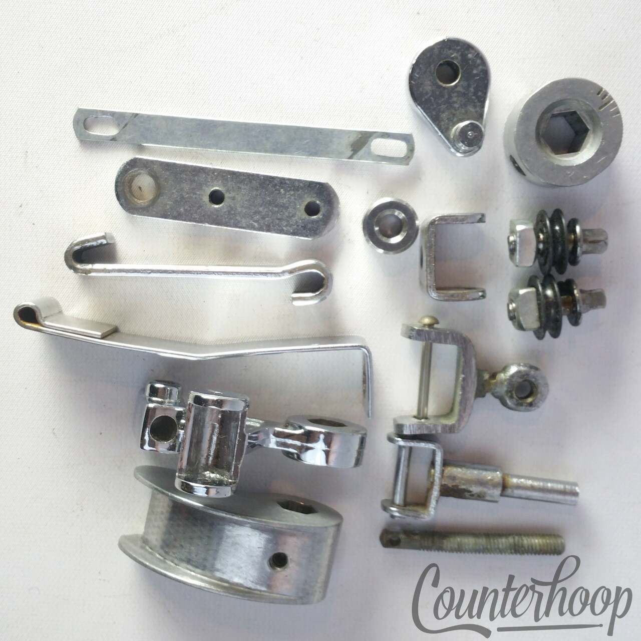 Slingerland Vintage Bass Drum Pedal Parts Lot Cam Assembly Pull Rod Hi-Hat Misc — main photograph