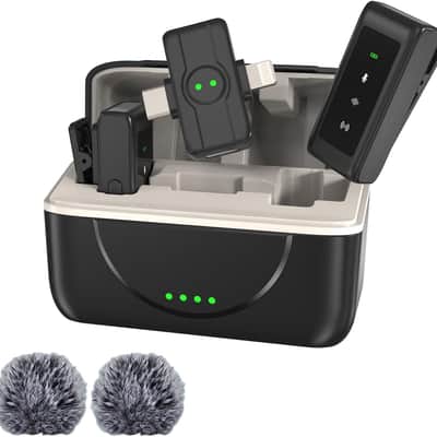 Wireless Lavalier Microphone, Mini Clip-on Lapel Mic for iPhone Android, Noise Canceling Wireless Microphone USB Plug and Play with Charging Box for Video Recording Vlog Streaming TikTok image 1