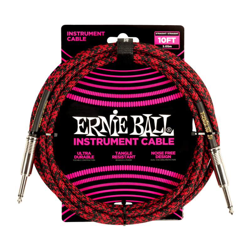 Ernie Ball Braided Instrument cable S/S Red/Black 10ft image 1