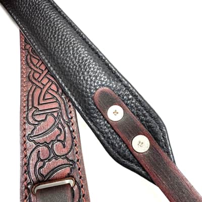 Walker And Williams M-20-RD Mahogany Red Leather Premium Padded Mandolin Strap With Celtic Chain Design image 11