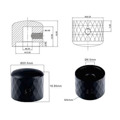 3Pcs Aluminum Alloy Electric Bass Guitar Knobs Speed Control 6.5mm（1/4"） Potentiometer Shaft Dome Metal Volume Tone Knobs for Electric Bass Guitar Replacement Parts (Black) image 6