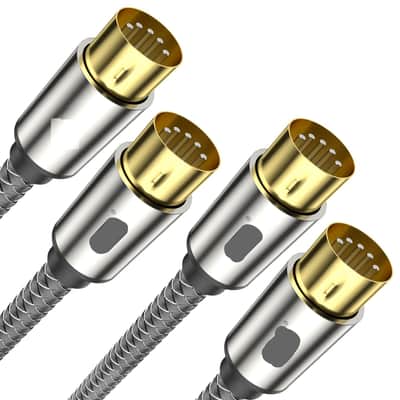 Premium 5-Pin MIDI Cable (2 PCS, 6Ft/2M) - Nylon Braided Durable MIDI to MIDI Cord for Keyboard, Synthesizer, Guitar Pedal, Sampler, Audio Interface, Mixer - Gold-Plated Connectors image 1