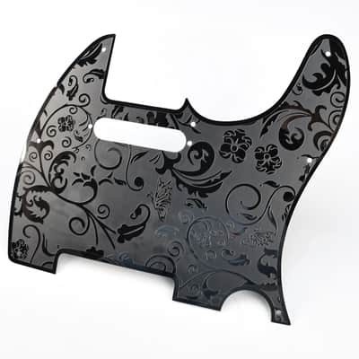 Stainless Steel Pickguard Scratch Plate 8 Holes SS Single-Coil Pickups Metal Engraving Electric Guitar Pickguard Compatible with USA/Mexican Telecaster Tele Modern Style Guitar Parts(Black) image 2
