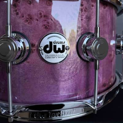 ~WOW!~ DW Collector's Series SSC Pure Maple VLT 7x14 Snare Drum in Violet Gloss Lacquer over Exotic Mapa Burl with Chrome Hardware image 2