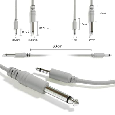 ExcelValley [Grey | 20 cm - 7.87"] 1-Pack - Mono Patch Cables - TS 3.5mm 1/8" to 6.35mm 1/4" Eurorack Synth CV Gate image 2