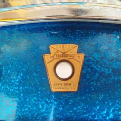LUDWIG Downbeat 14"x4" Blue Sparkle, 1965. Vintage. image 8