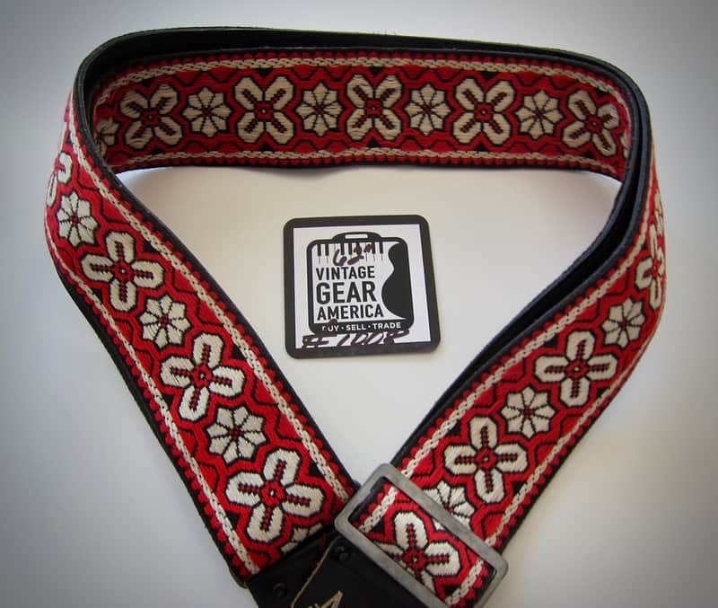 ACE Guitar Strap Amacord Branded Genuine Vintage Part Circa-1960s-Red White & Black image 1