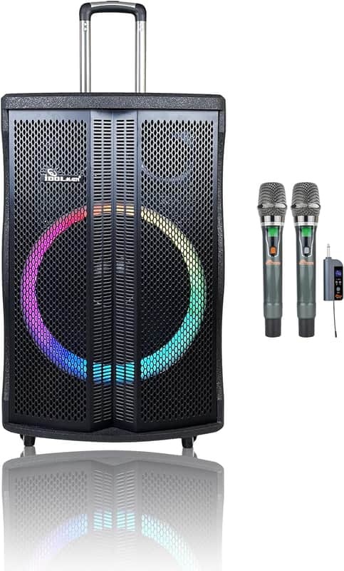 Portable Rechargeable Karaoke Party Speaker w/ Lights & Wireless Microphones image 1
