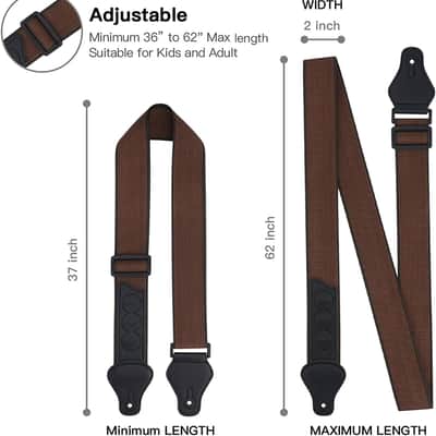Guitar Strap, Soft Cotton Straps With 3 Pick Holders, Button Headstock Adaptor, 1 Pair Locks and 3 Picks Set For Electric/Acoustic Guitar(Coffee) image 4