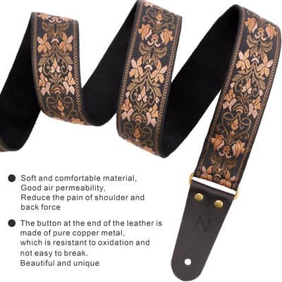 Guitar Strap, 2" Jacquard Embroidery Guitar Straps, Full Grain Leather Ends with Hidden Pocket, for Bass, Electric and Acoustic Guitars, Strap Button, Strap Locks and Guitar Picks image 6