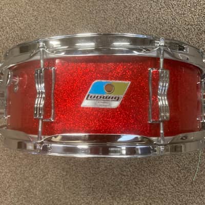 Ludwig No. 908 Jazz Festival 5x14" 8-Lug Snare Drum with Pointed Blue/Olive Badge 1969 - 1971 - Red Sparkle image 1