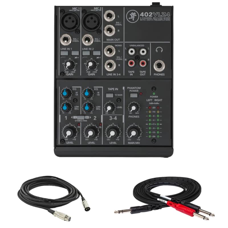 Mackie 402VLZ4 4-Channel Compact Analog Mixer with Hosa STP-201 Insert Cable & XLR Cable image 1