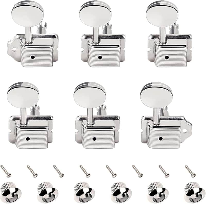 Vintage Guitar Tuning Pegs Keys 15:1 Ratio 1+4+1 Guitar String Tuning Machines 8mm (5/16") for Fender/Squier Classic Vibe Tele Strat ST Guitar Pack of 6 JT/JXQ-07 Nickel image 1