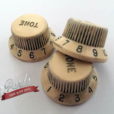 Set of 3 Hand Aged Fender knobs Ivory/Cream, relic, aged, Stratocaster, 59 Parts image 6