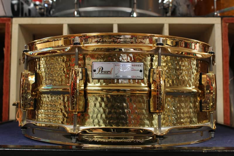 Early 2000s Pearl 5.5x14 Jimmy Degrasso Signature Snare Drum in Hammered Brass image 1