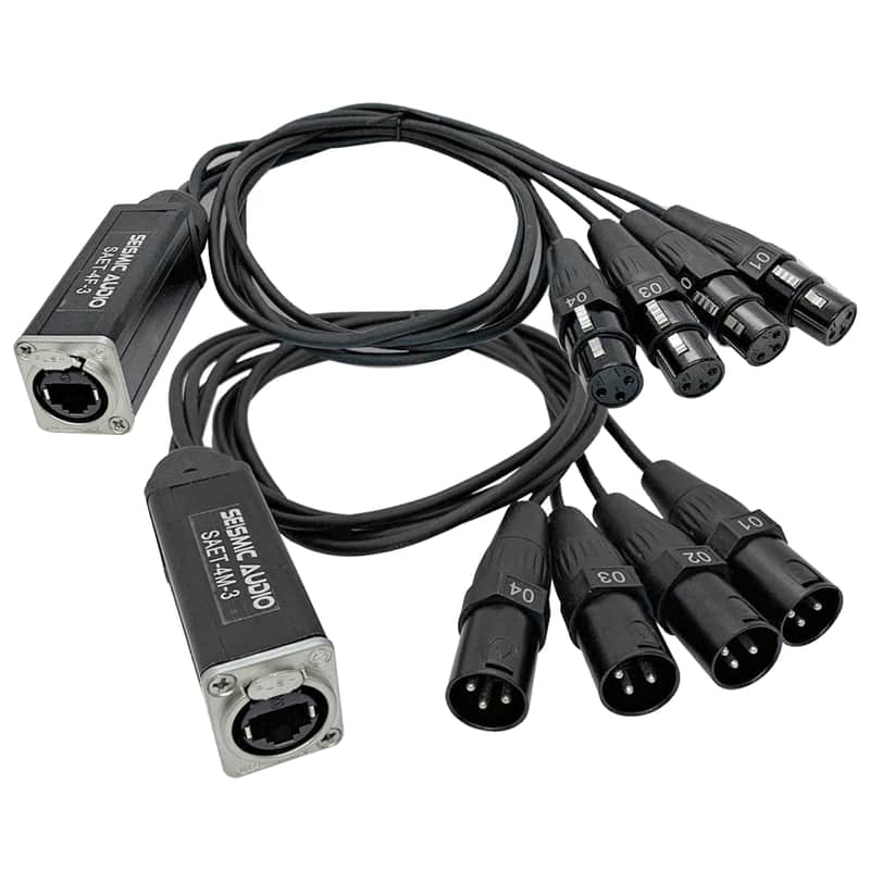 SAET-4MF-3 - 4 Channel, 3 Foot RJ45 Ethercon Cat5/Cat6 to XLR Female and Male Breakout Audio Snake Cable Bundle image 1