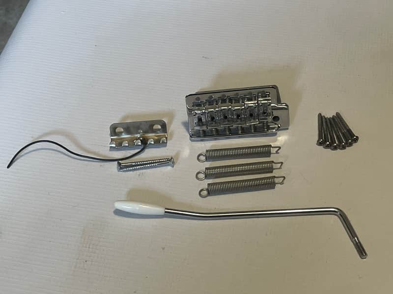 1990's MIM Fender Mexico Stratocaster Factory 6 Post Tremolo Bridge & Arm 2 1/16" String Spacing image 1