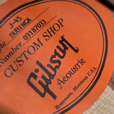 Gibson J-45 Custom 1 of 40 Quilt Bubinga USA Custom Shop J45 Quilted Figured Limited Edition Honeyburst Acoustic Guitar LR Baggs image 5