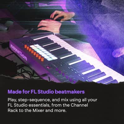 Novation FLkey 2 49 — 49-Key MIDI Controller Keyboard for FL Studio. Make Beats with Semi-Weighted Keys, USB, Pitch & Mod Wheels, 16 Drum Pads, and Arpeggiator — Inc. 6 Months of FL Studio image 5
