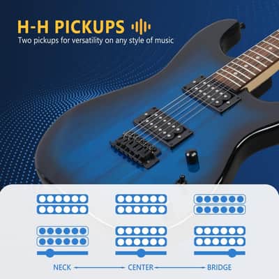 Glarry GST Electric Guitar HH Pickup - Dark Blue /20W Amplifier image 7