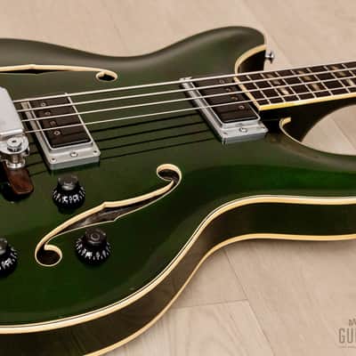 1968 Yamaha SA-70 Vintage Hollowbody Short Scale Bass Dark Green w/ Case image 7
