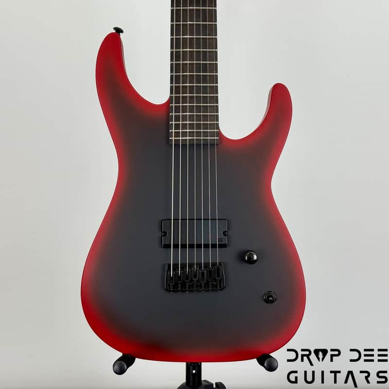 ESP LTD M-7HT Baritone Black Metal 7-String Electric Guitar - Black Red Burst Satin