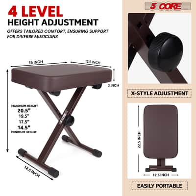 5 Core Keyboard Bench 3 Inch Padded Piano Stool Adjustable 20.5" Guitar Seat Heavy Duty Portable image 3