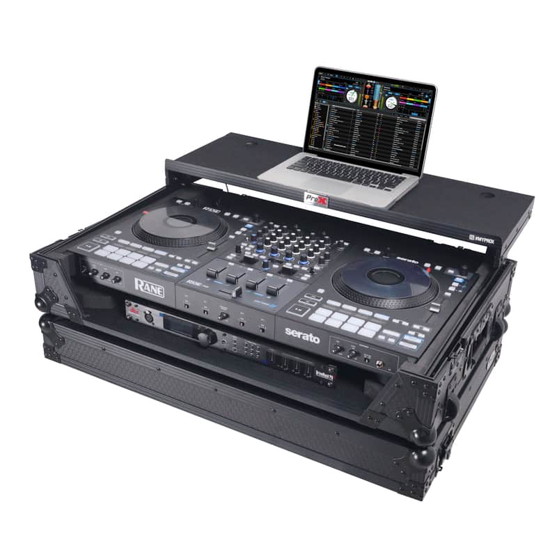 Pro X ATA Flight Style Road Case For RANE Four DJ Controller with Laptop Shelf 1U Rack Space LED and Wheels - Black Finish image 1
