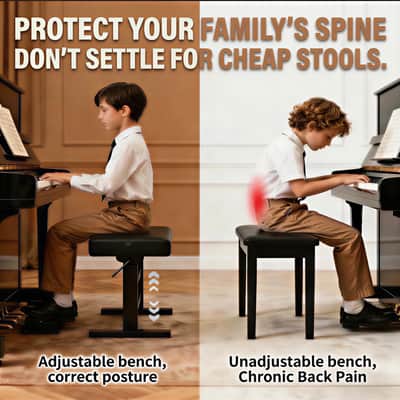 Augioth Hydraulic Piano Bench with Adjustable Height, Ergonomic Keyboard Stool for Adults & Kids, Heavy-Duty Steel Frame with Memory Foam & Scratch-Resistant Leather, Fits Grand/Upright Pianos(Black) image 2
