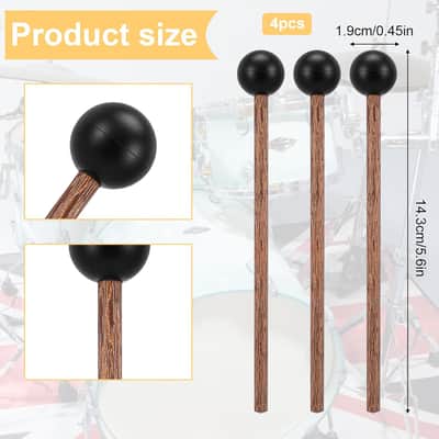 4 Pcs Steel Tongue Drum Mallets, 5.9 Inch Small Rubber Drum Mallets Sticks for Xylophone Glockenspiel Musical Instruments Mallet Birch Wood Handle Silicone Head Percussion Sticks(Black) image 2