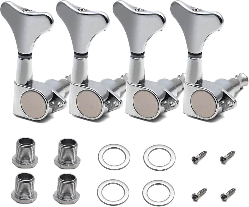 4R Electric Bass Guitar Sealed Tuning Pegs Tuners Machine Heads Tuning Keys/Buttons Guitar Parts Machine Head Tuners for Precision Bass and Jazz Bass (Chrome) image 1