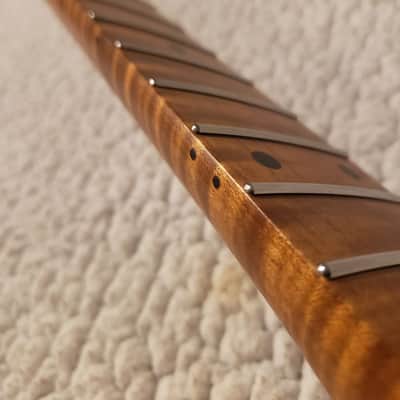 #NS-M14- USA made Nitro neck with Killer Roasted flame maple.NO fret tangs.Made to fit a Strat style body You never felt frets like this. image 9