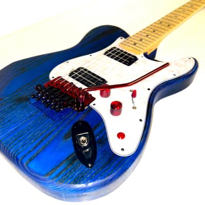 Hot rod, custom blue Hybrid Telecaster style guitar, Floyd rose, coil split image 1