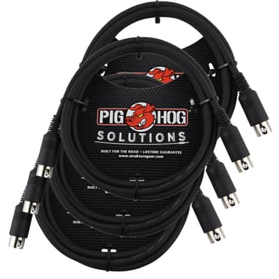 4 Pack Pig Hog 6ft Solutions MIDI Cable Black Instrument Interface male to male PMID06 - NEW  image 1