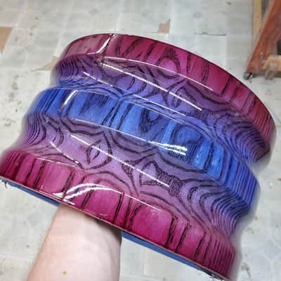 HHG Drums  PRE SALE 13x7 Contoured White Ash Stave Snare  2020 Blue Raspberry High Gloss Burst Lacqu image 4