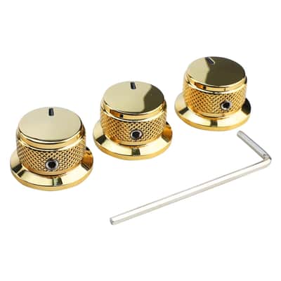 3Pcs Electric Bass Guitar Metal Knobs Flat-top Hat-Shaped Volume Tone Control Knobs with Set Screw 6mm Hole Compatible with Fender Strat Telecaster Les Paul Electric Guitars or Basses（Gold） image 2