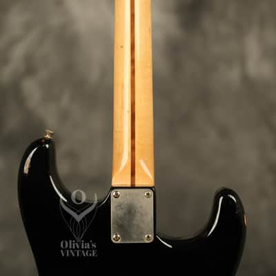 1960 Fender LEFT-HANDED Stratocaster factory assembled with '57 neck Custom Color BLACK with GOLD hardware!!! image 12