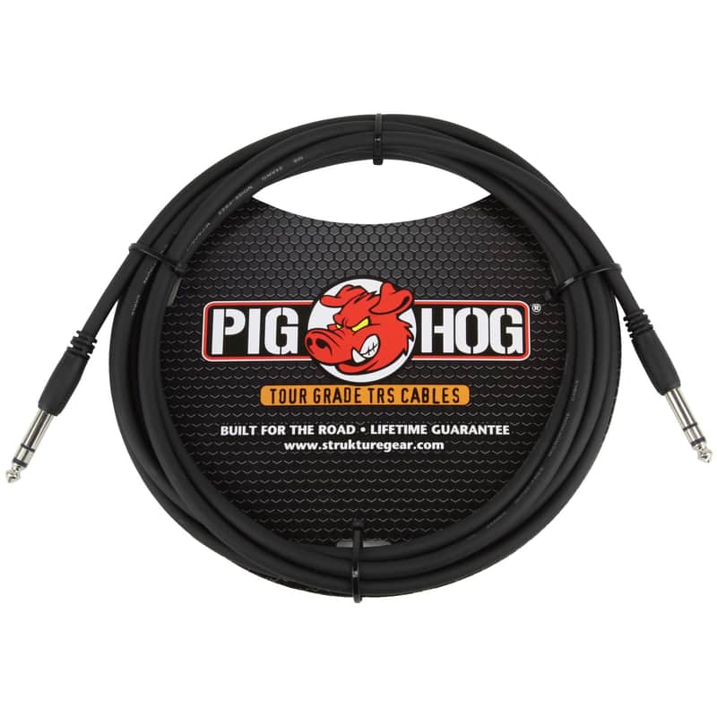Pig Hog Tour Grade 10ft, 8mm, 1/4" TRS - 1/4" TRS Cable (PTRS10), Black image 1