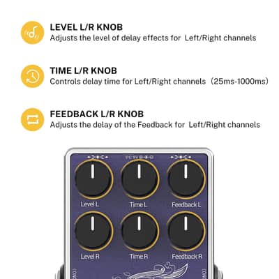 Donner White Tape Stereo Delay Pedal, Analog Delay with Echo Effect, True Bypass, 2 Independent Channels for Electric Guitar, Bass, Synth, Drum Machine image 3