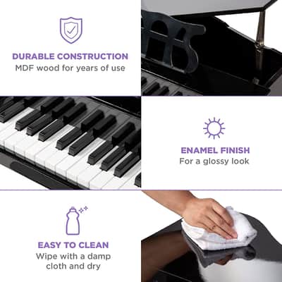Classic Wooden 30-Key Mini Grand Piano Musical Instrument For Kids with Bench Black image 5