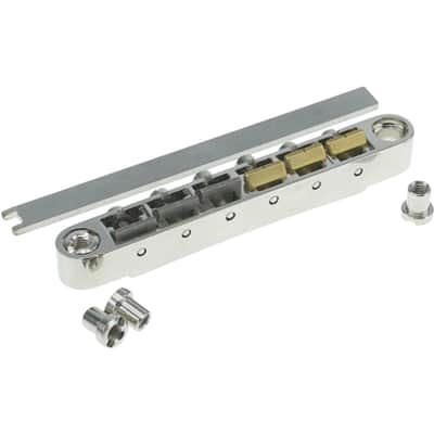 Faber HYBRIDge-L-NG ABRL Bridge, pat. pend. Locking System, Gloss Nickel, TITANIUM/Brass saddles image 1