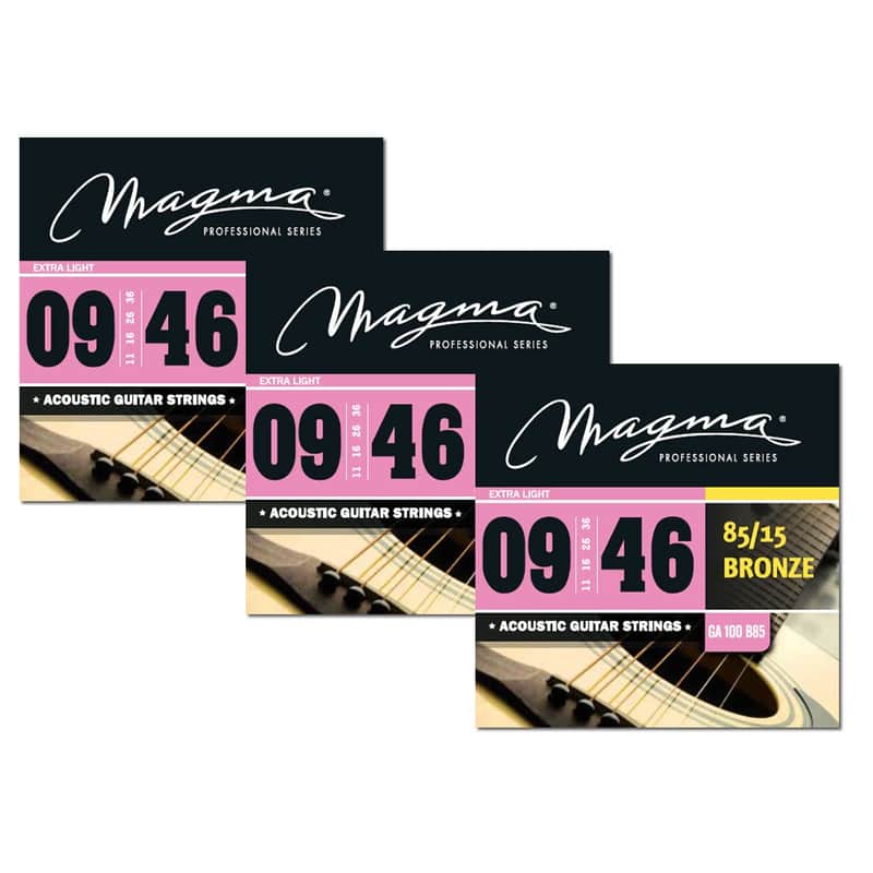 Magma Acoustic Guitar Strings Ultra Light Gauge 85/15 Bronze Set, .009 - .046 (GA100B85) - 3 Set image 1