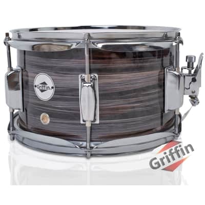 Griffin Snare Drum - Popcorn Firecracker 10" x 6" Poplar Shell with Zebra Wood PVC - Soprano Concert Percussion Musical Instrument with Drummers Key and Snare Strainer Beginner & Professional
