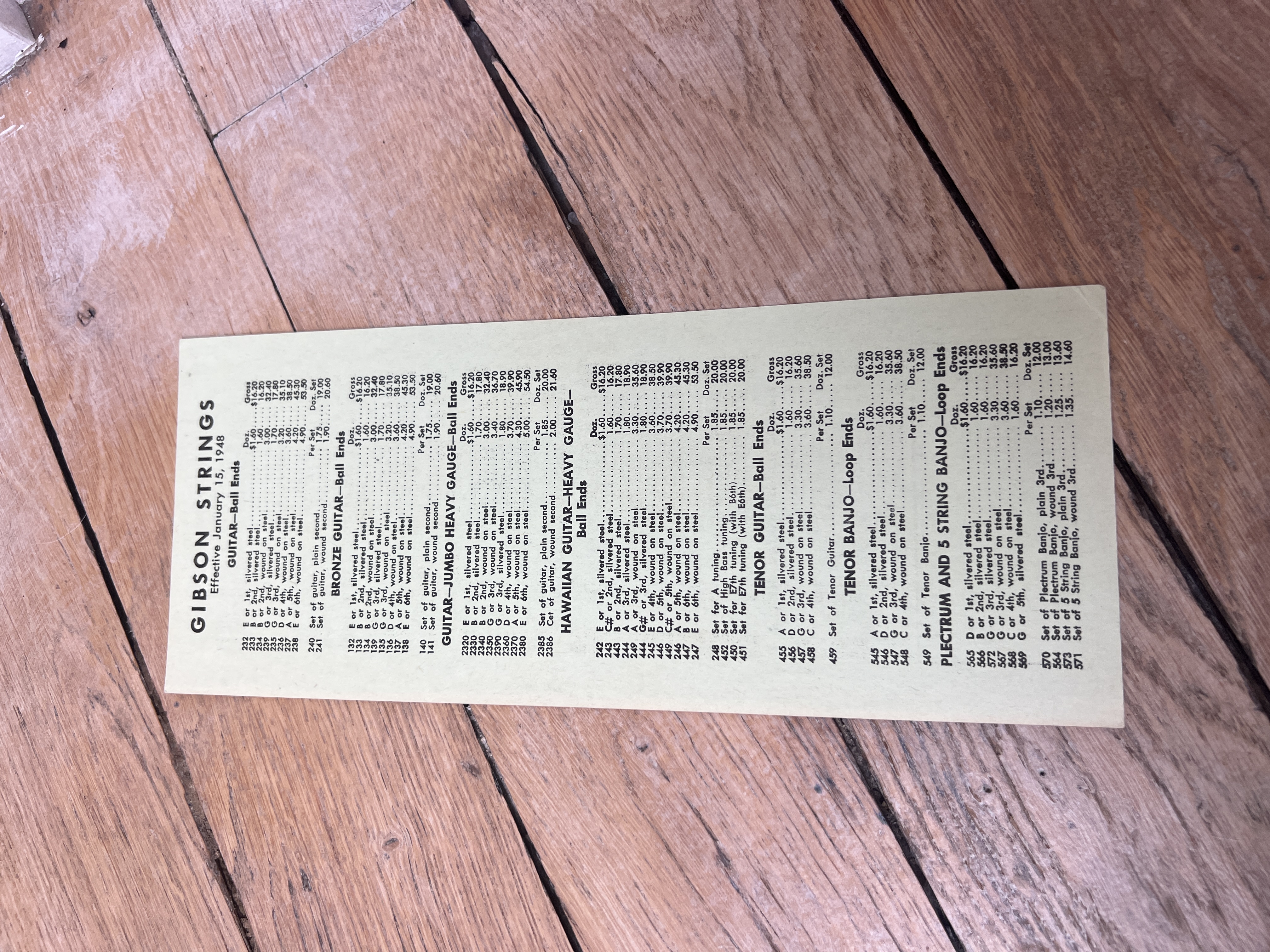 1948 Gibson Strings Price List Rare Collector Vintage Case Candy Catalog Brochure
