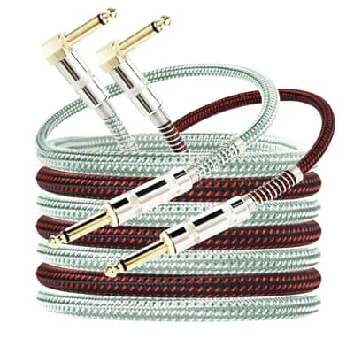 10ft Guitar Cable 2 Pack Electric Guitar Chord Instrument Cable Quarter Inch L Shaped Guitar Cable Straight to Right Angle Gold Plated Plug for Bass Amp Keyboard Red & Green image 1