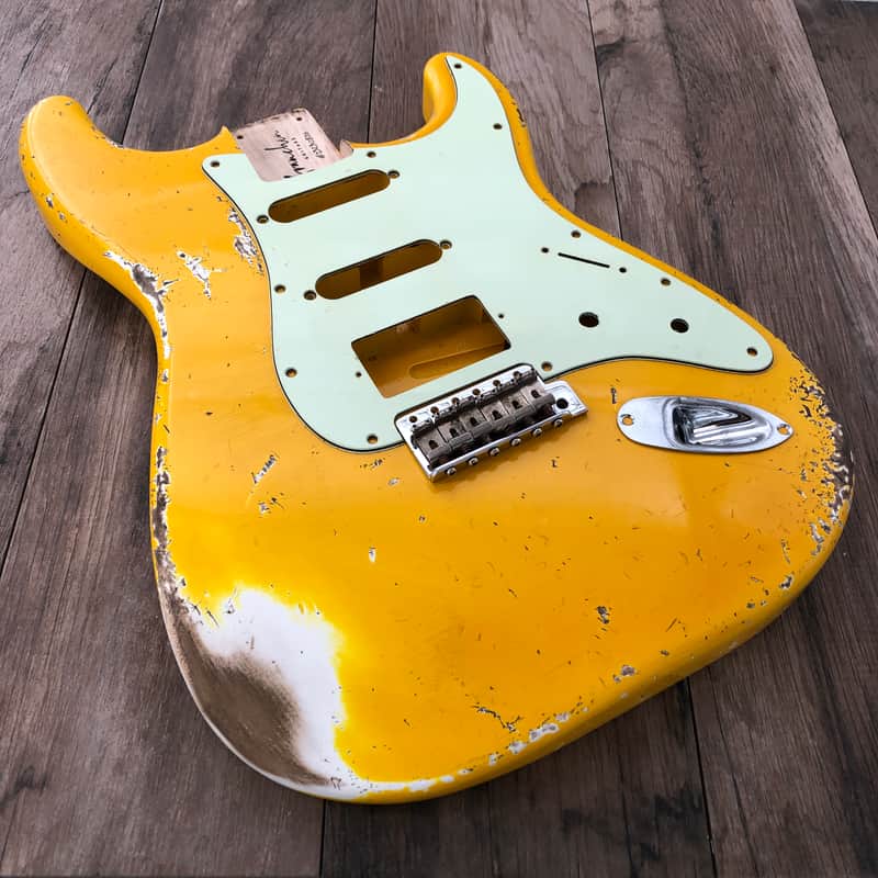 FRANCHIN Mercury guitar body Relic Aged Monaco Yellow 100% Nitro Lacquer Cracks HSS Basswood Stratocaster-Strat-S-Style Made in Italy - Stock piece #23230826 image 1