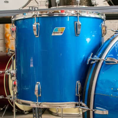 1970s Ludwig 14x26 12x15 16x18 Blue Silk Drum Kit image 2