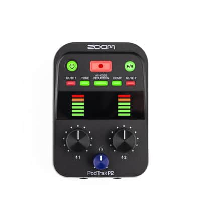 Zoom PodTrak P2 Podcast Recorder, 2 USB Mic Inputs, 2 Headphone Outputs, AI Noise Reduction, Tone & COMP Effects, Remote Guest Recording, SD Card, Battery/USB-C Powered image 1