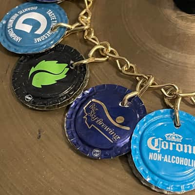 Upcycled Percussion - Bottle Cap Ching Ring - Hi Hat Tambourine - Multi Blue image 3