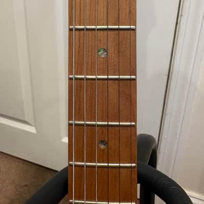 1 of 1 Custom Red Cordovox Strat Style / ST HSS Electric Guitar | Gold Control Knobs w/ Abalone Shell | Shiny Blue Pickup Switch Cap | White Pearl Pickgaurd | Abalone Shell Fret Stickers | Roasted Maple Neck / Fretboard image 6